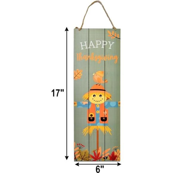 Thanksgiving Fall Welcome Sign Set of 2 Hanging Wood Double Sided 17"x 6" - Picture 2 of 7